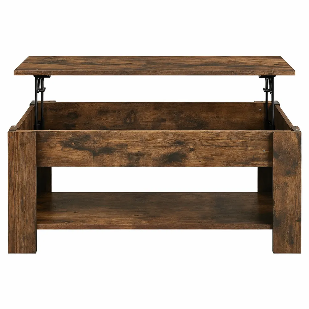 Tavolino da caffè sollevabile con ripiano inferiore rustico marrone 98 x 50 x 42-56 cm-Loftxel