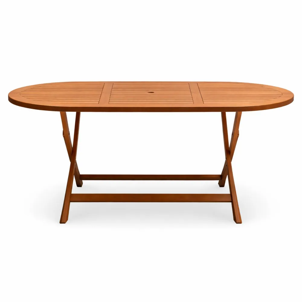 Tavolo da Giardino Pieghevole in Legno 160x85cm con Portaombrellone-Loftxel
