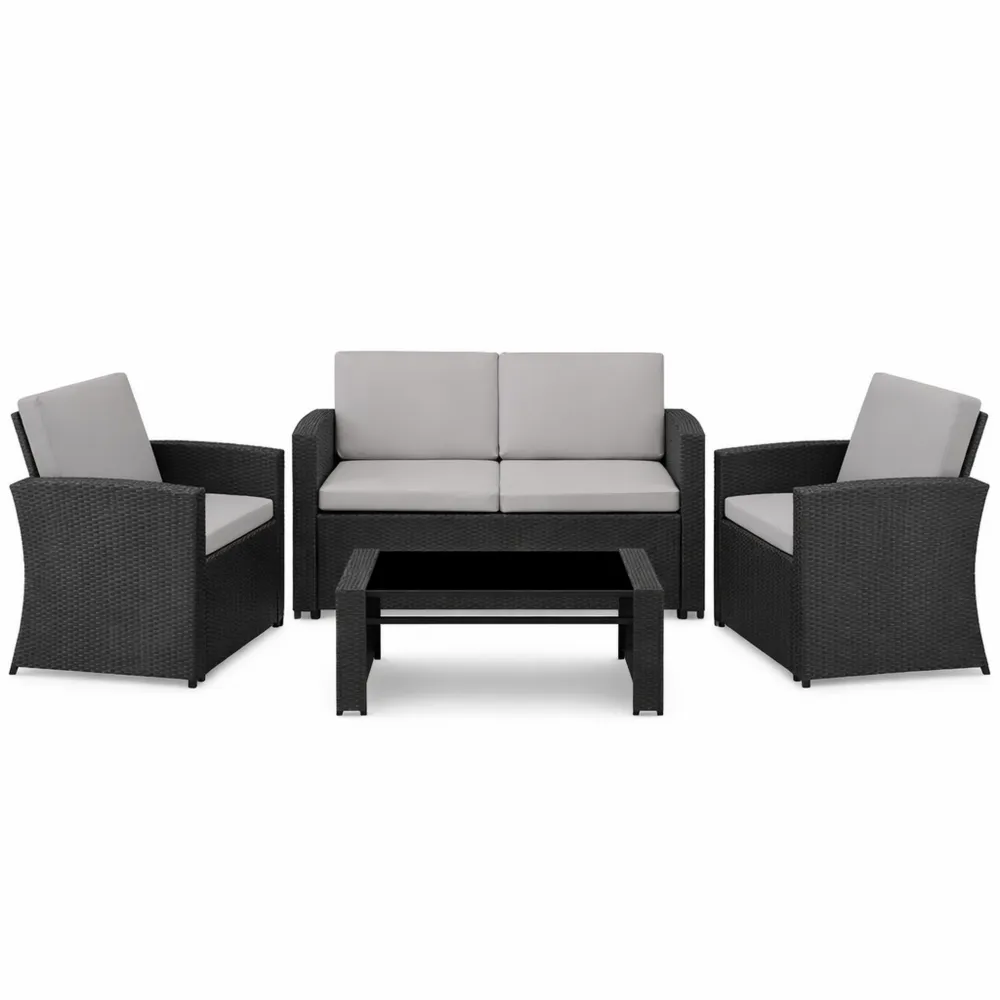 Set Arredo Giardino Rattan con Tavolo e Cuscini Comodi-Loftxel