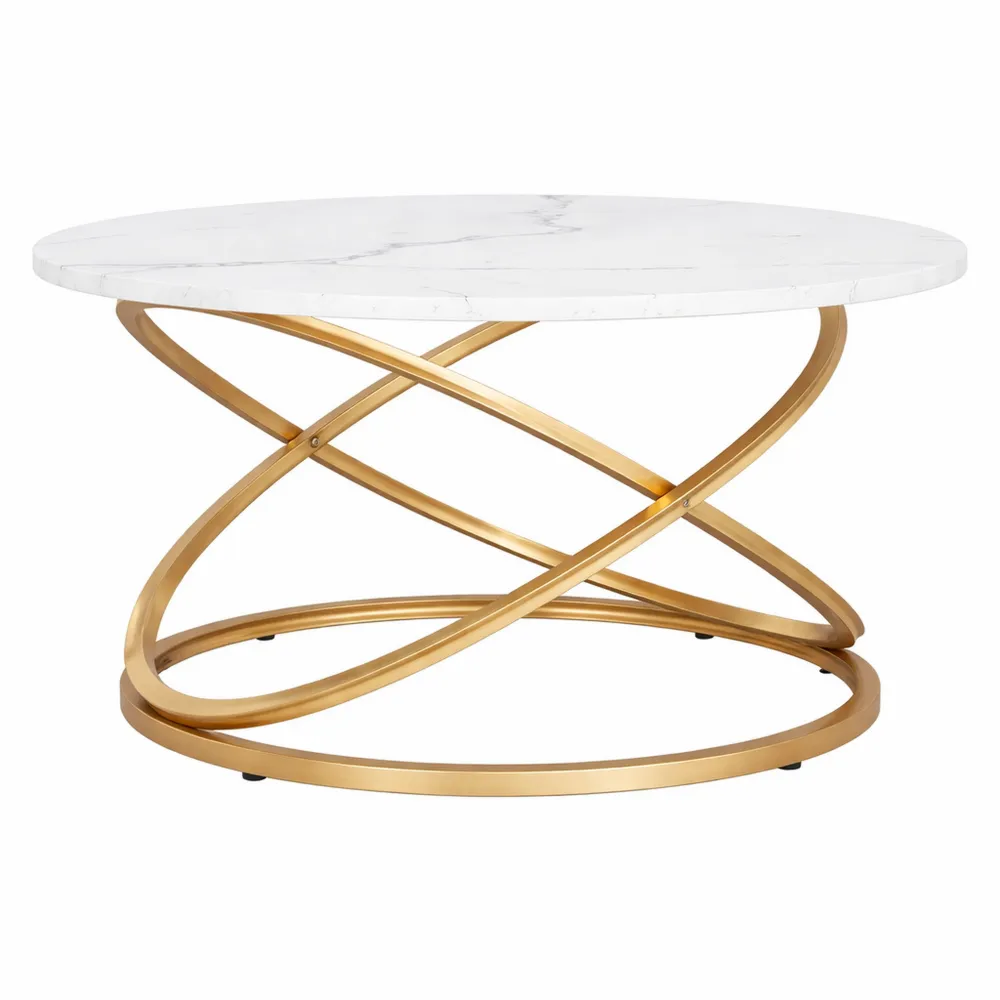 Tavolino Moderno Bianco e Oro con Ampia Superficie-Loftxel