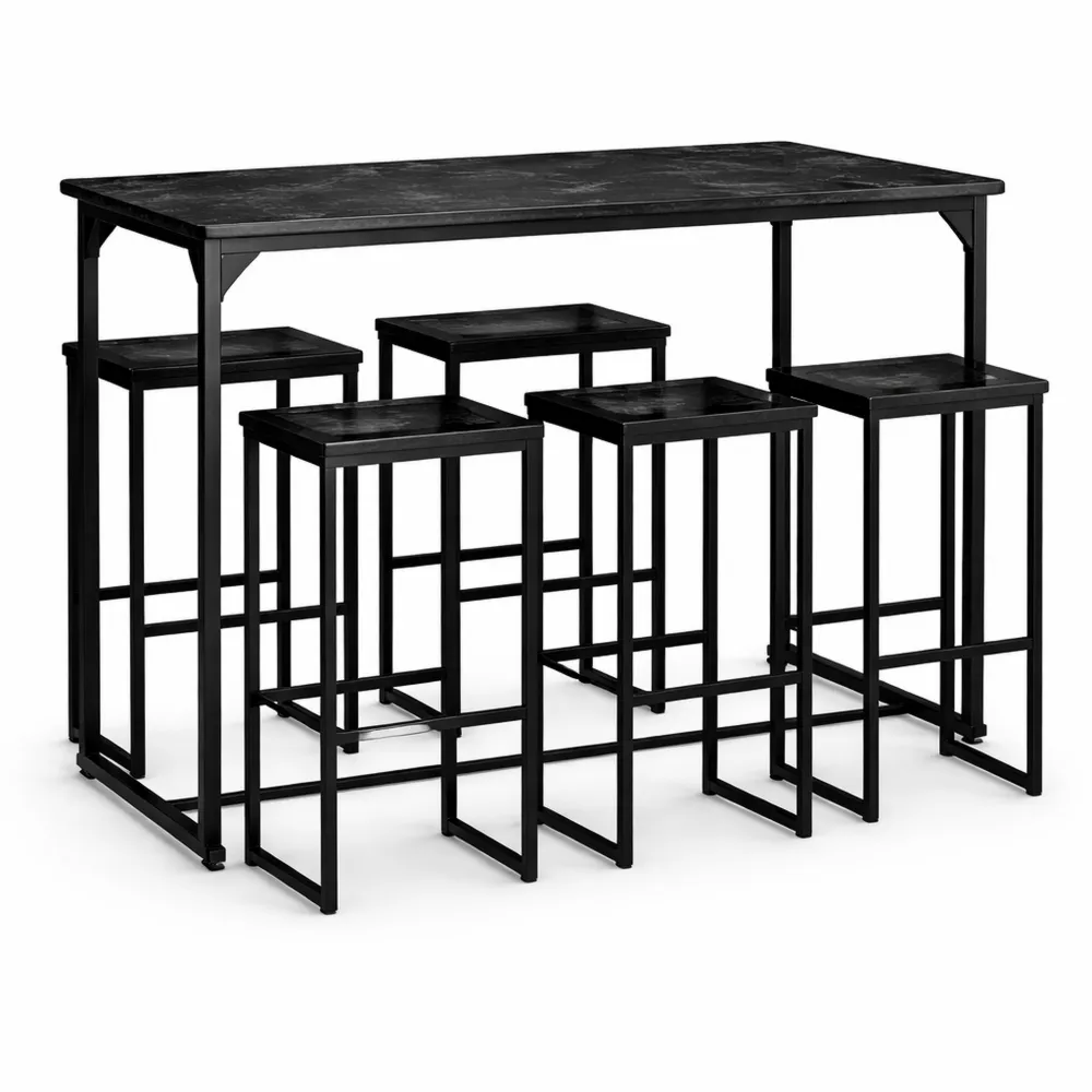 Set da Bar con Tavolo Alto e Sgabelli in Acciaio, Colore Nero-Loftxel