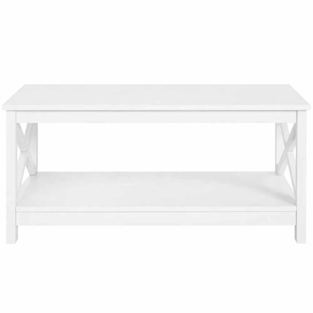 Tavolino da Caffè Moderno a 2 Ripiani in Legno Bianco-Loftxel