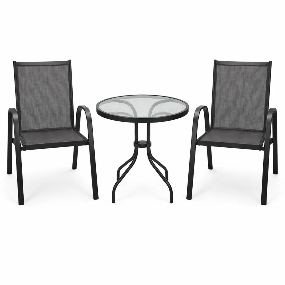 Set Mobili da Giardino 3 Pezzi con Tavolo e Sedie Traspiranti-Loftxel