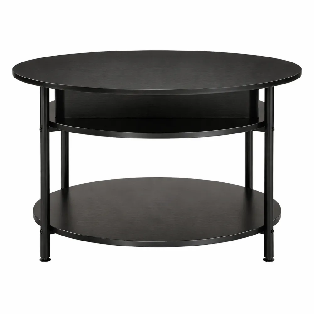 Tavolino da caffè rotondo con vano sollevabile e ripiano nascosto 70 x 49 cm - Nero-Loftxel