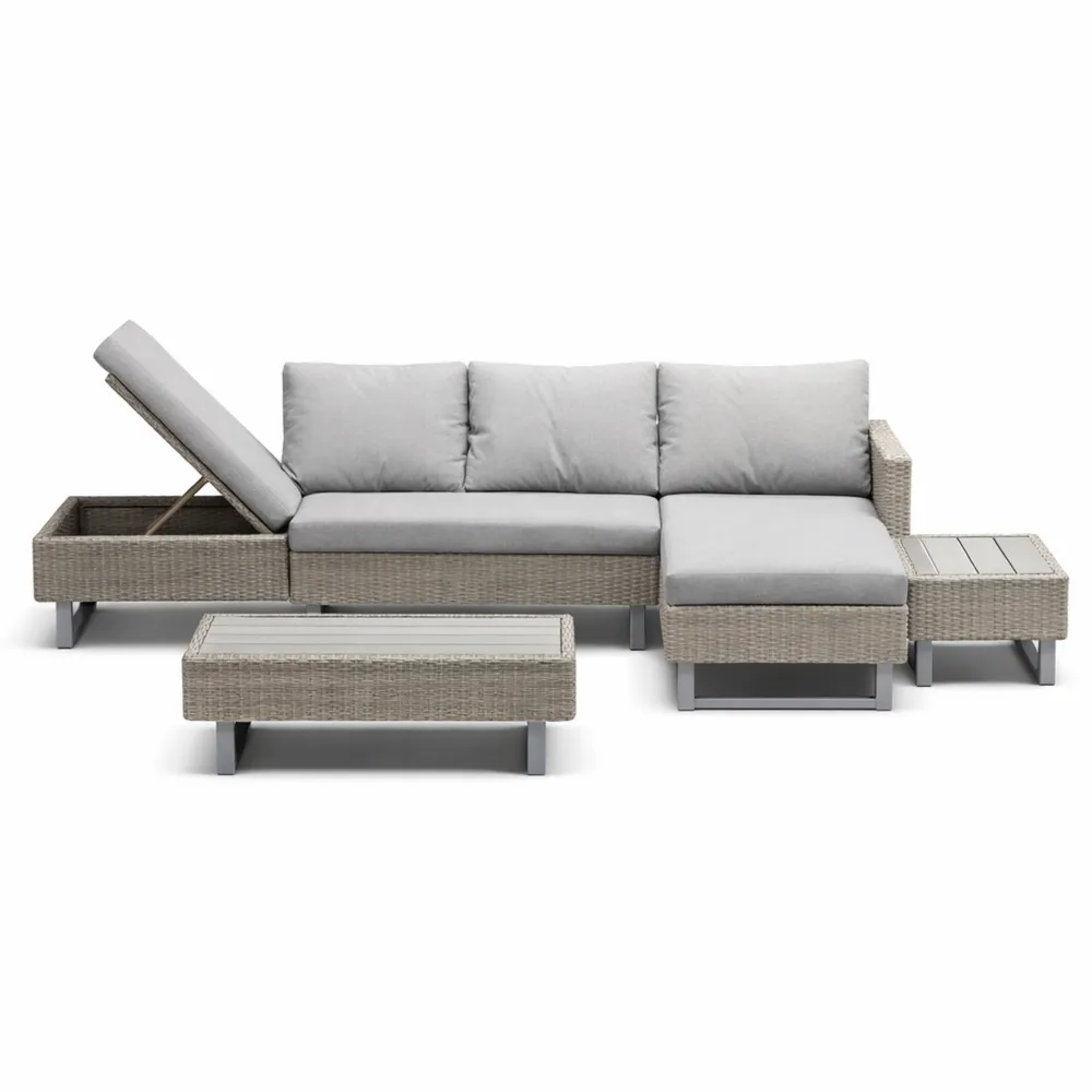 Set da giardino in rattan per 4-5 persone con divano angolare e tavolo-Loftxel