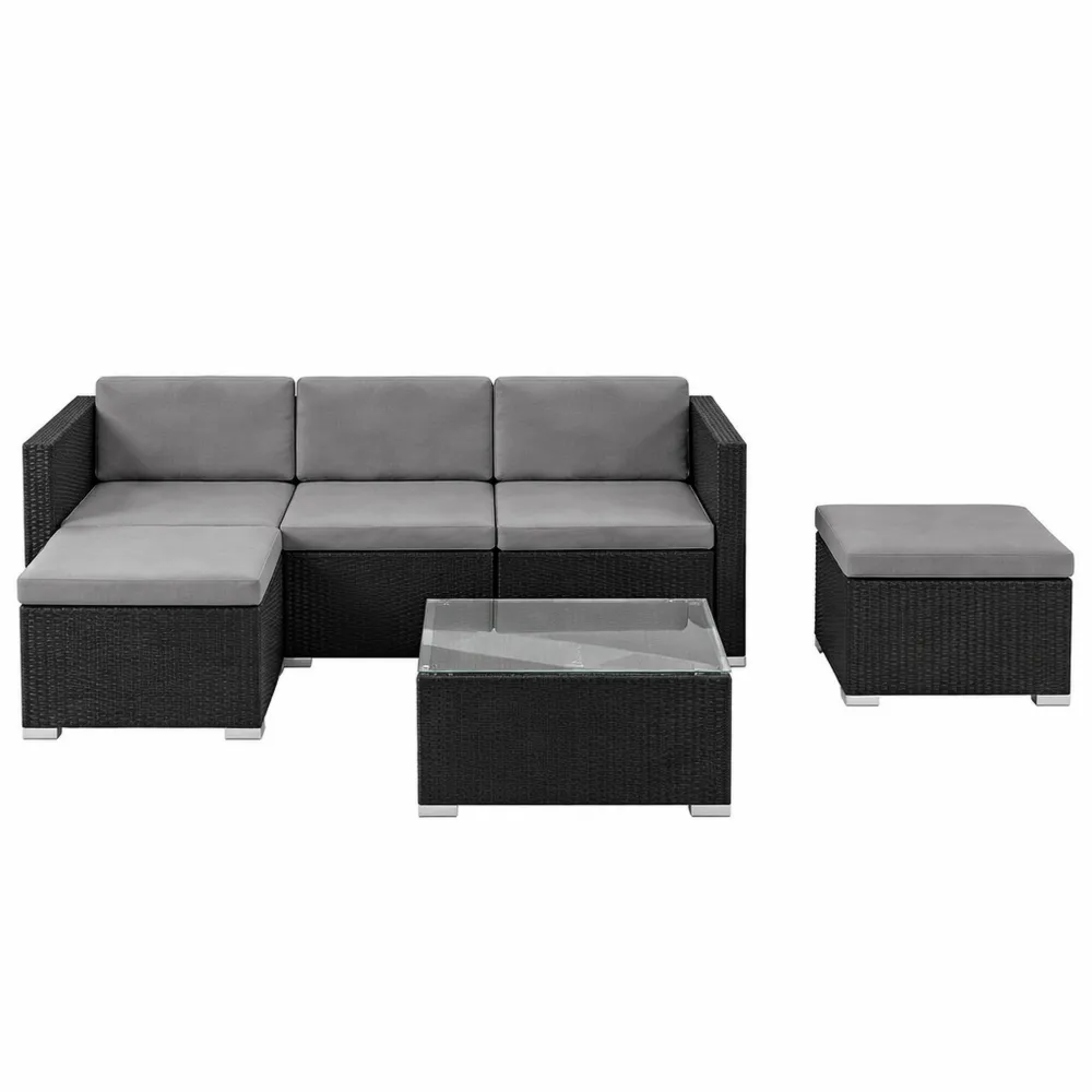 Set da Giardino in Rattan per 3/4 Persone, con Tavolo in Vetro e Cuscini Idrorepellenti-Loftxel