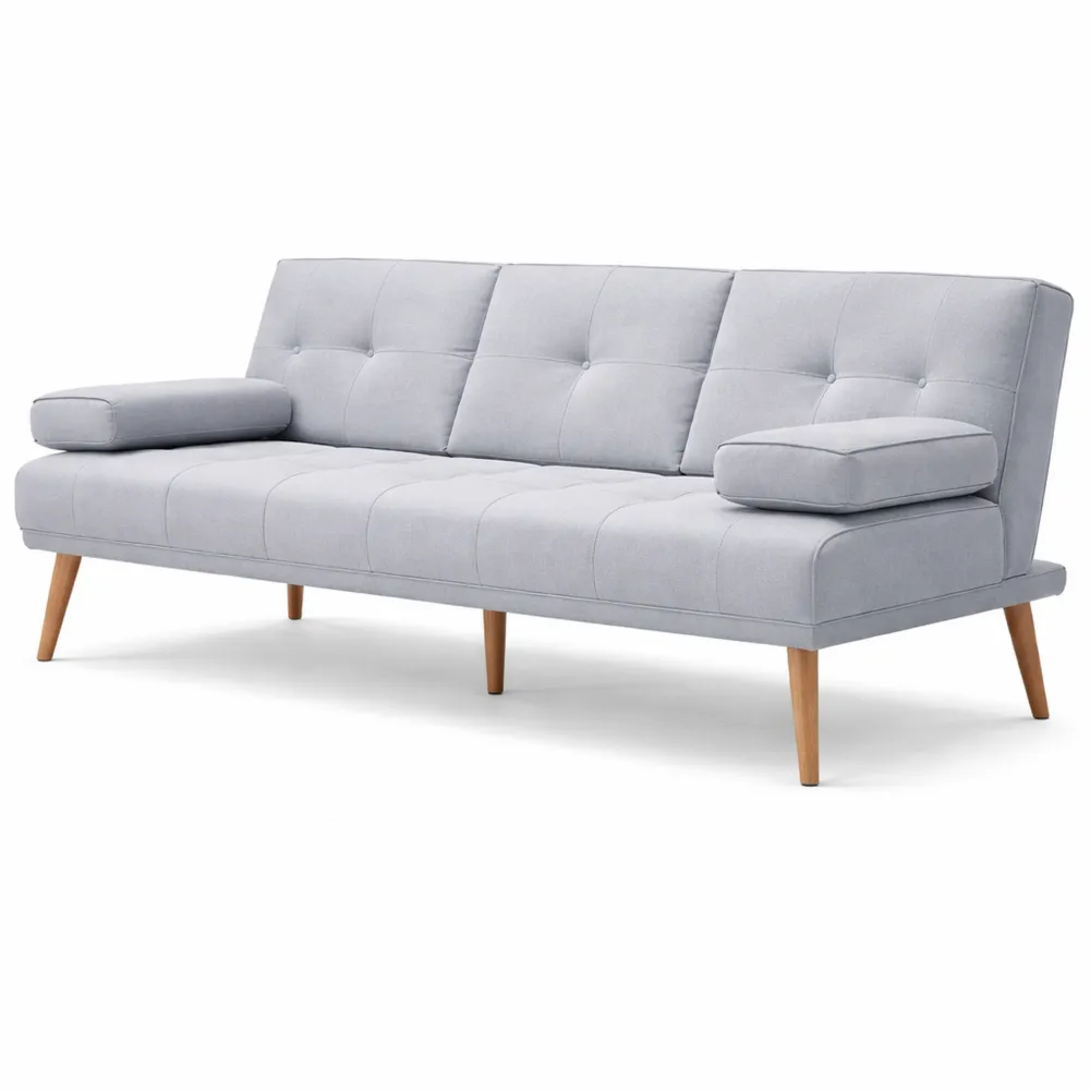 Divano Letto Scandinavo 3 Posti Reclinabile con Braccioli Rimovibili e Tavolino Ribalta