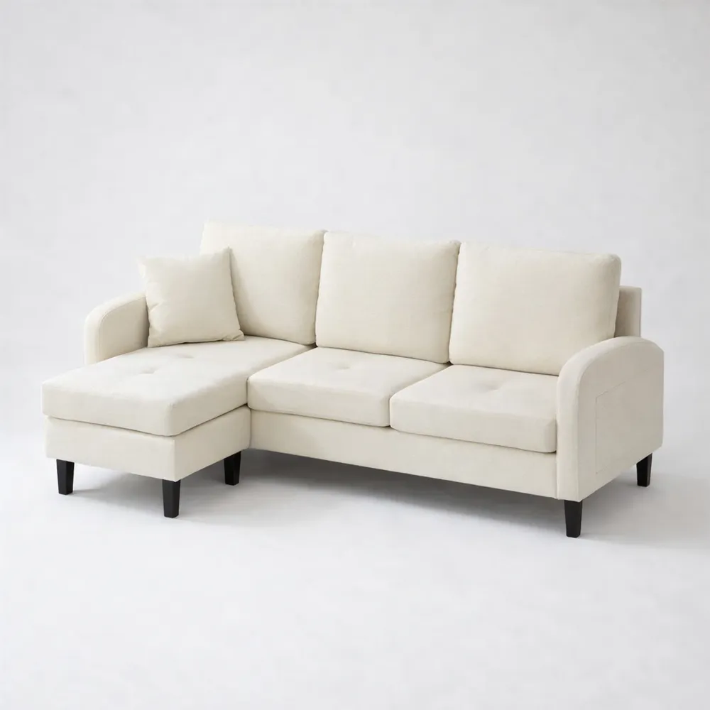 Divano ad angolo a L con Chaise Longue in Tessuto Traspirante