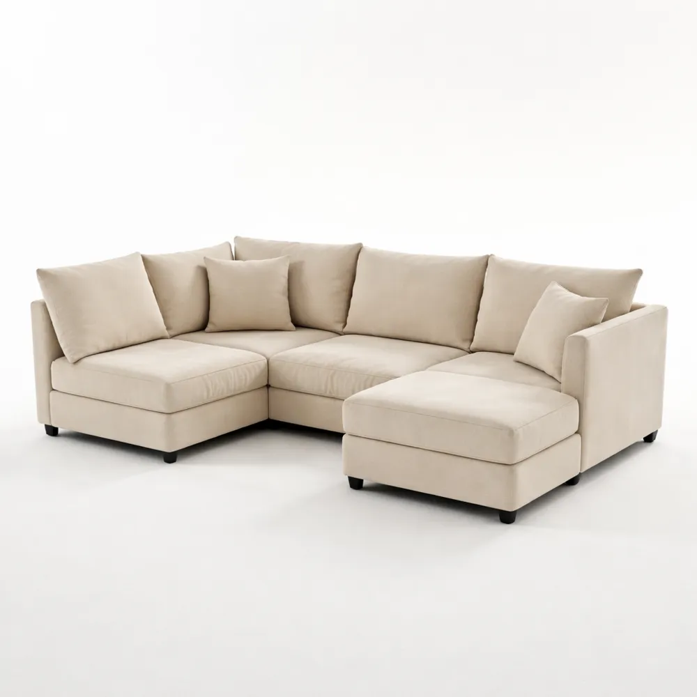 Divano modulare trasformabile a 5 posti con poggiapiedi regolabile per soggiorno