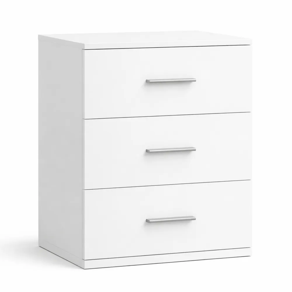 Comodino Moderno in Legno con 3 Cassetti, 40x35x60 cm, Bianco