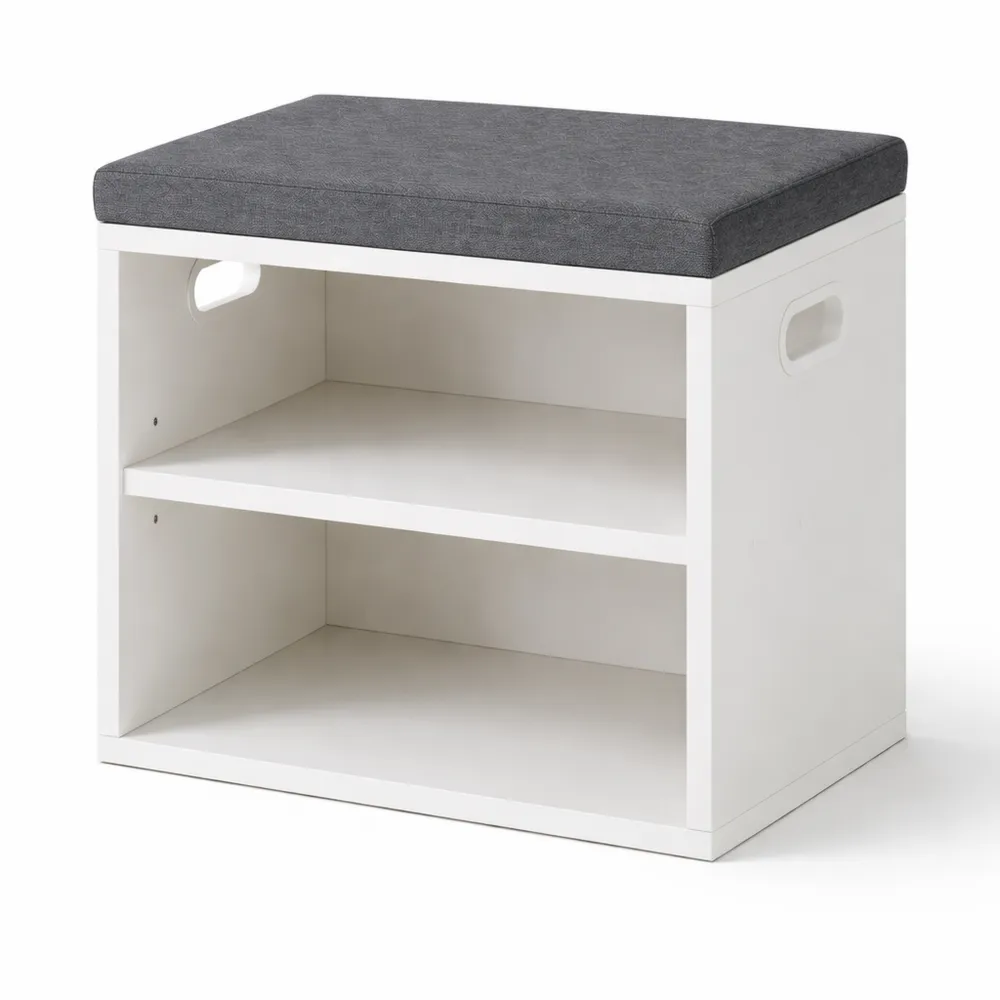 Panca Scarpiera con Cuscino, Porta Scarpe a 2 Livelli con Sedile Imbottito, Armadio Regolabile per Ingresso, Soggiorno, Corridoio, 42H x 39L x 28W cm, Bianco