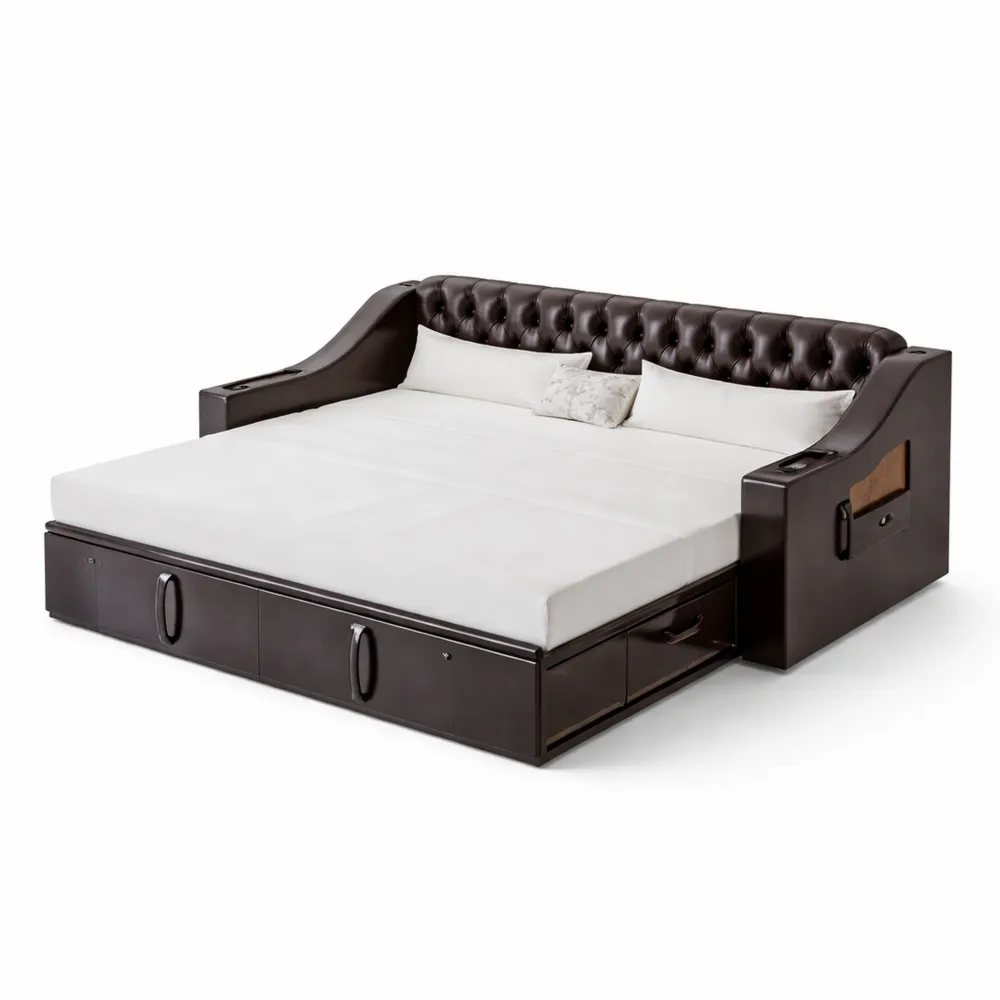 Divano Letto con USB e Tasche, Spazio di Archiviazione nei Braccioli, Rete a Doghe in Velluto Grigio