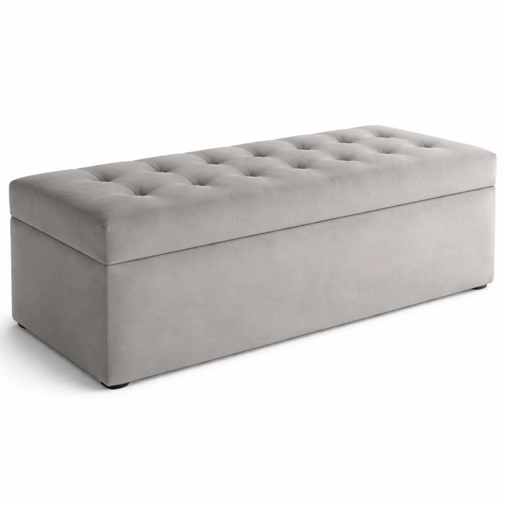 Pouf contenitore imbottito in argento, 140 L, fino a 300 kg, superficie morbida riflettente