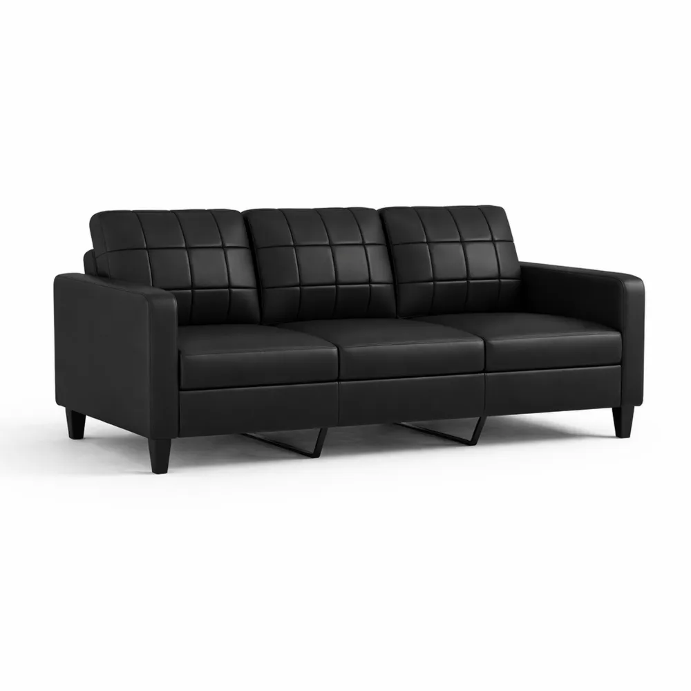 Divano moderno a 3 posti in similpelle nero, per soggiorno e ufficio