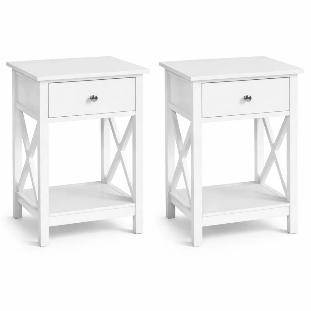 Set di 2 comodini bianchi con cassetto in stile shabby chic