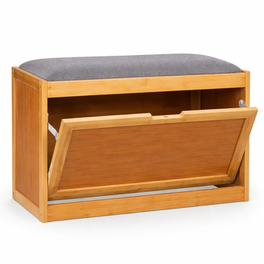 Panca per Ingresso con Scarpiera, Bambù, 2 Ripiani Regolabili, Naturale Grigio