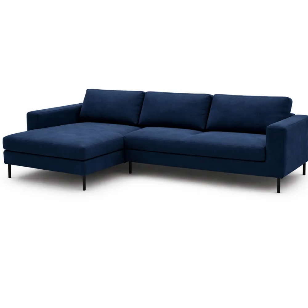 Divano Angolare Moderno in Tessuto Blu, 244x173x83 cm