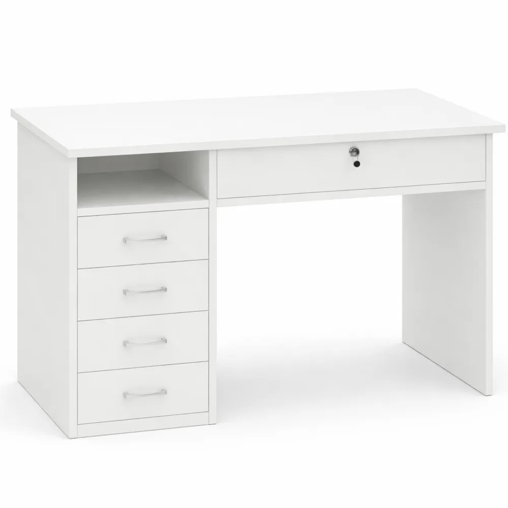 Scrivania Moderna per Ufficio con 5 Cassetti e Serrature, Bianco, 110x50x76cm