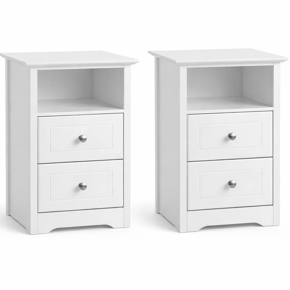 Coppia di Comodini Moderni con 2 Cassetti in Stile Shabby Chic