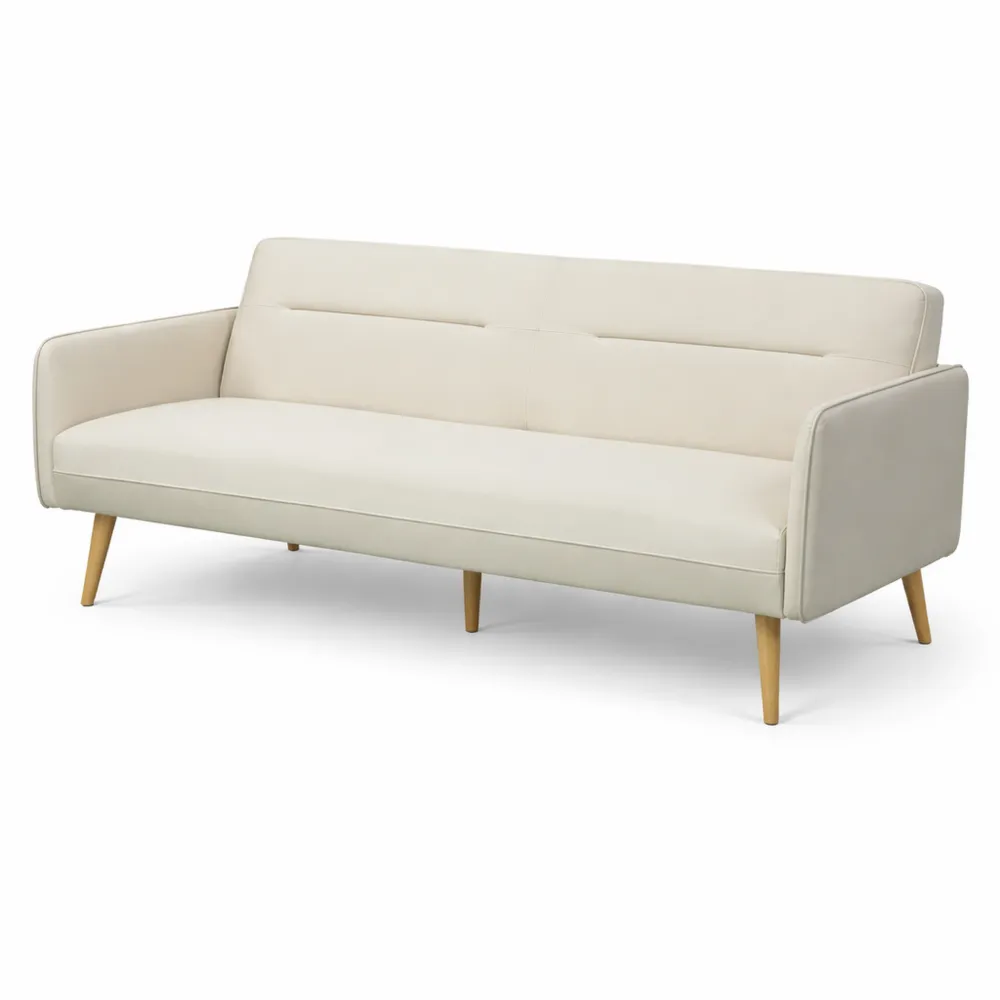 Divano Letto Convertibile 3 Posti in Velluto con Gambe in Metallo, Reclinabile per Salotto e Camera, Beige