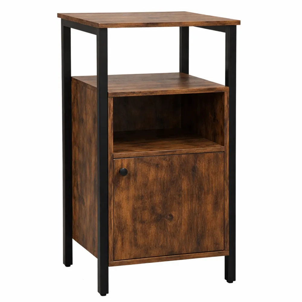 Comodino Industriale con Ripiani Aperti e Scaffale Regolabile