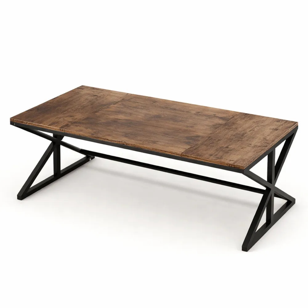 Scrivania industriale in legno per home office, grande tavolo per due persone, doppio monitor, marrone 180 x 80 cm