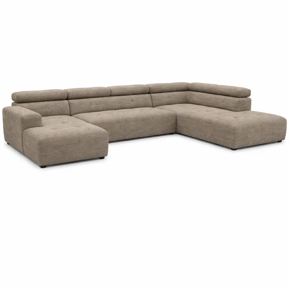 Divano angolare spazioso a U con schienale regolabile, 228 x 359 x 175 cm, grigio chiaro