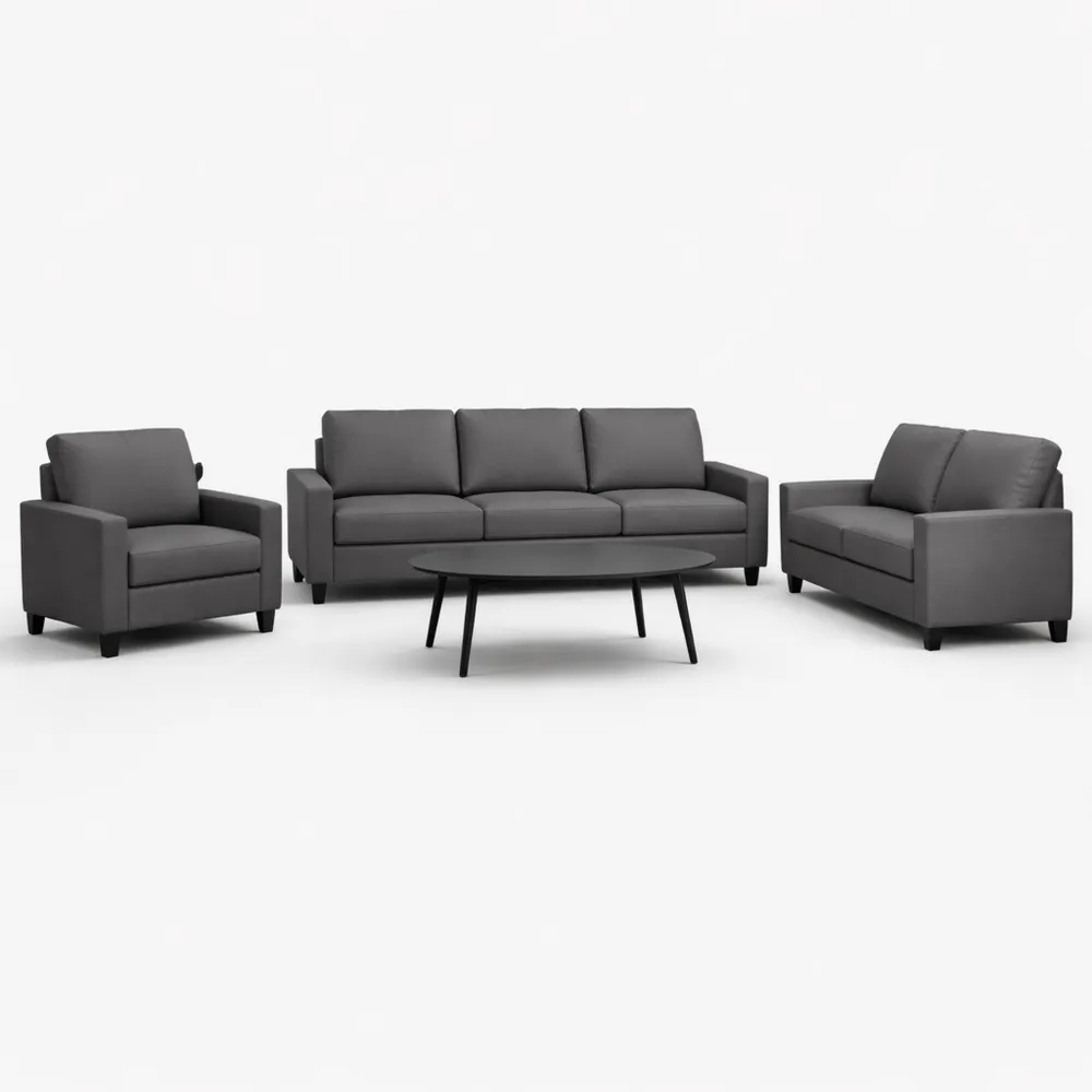 Set Divani 3 Pezzi con Cuscini Grigi in Similpelle