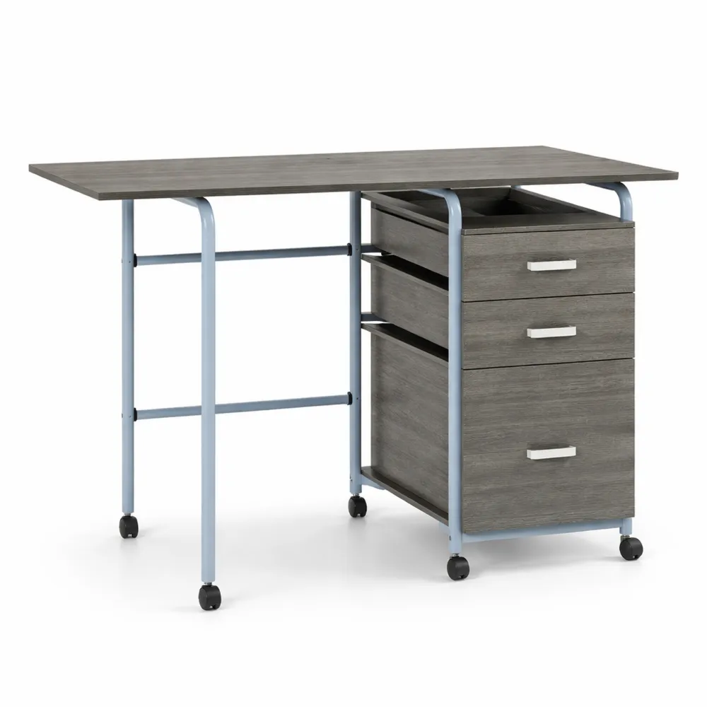 Scrivania Salvaspazio con Cassetti e Ruote Bloccabili, Struttura in Metallo per Ufficio