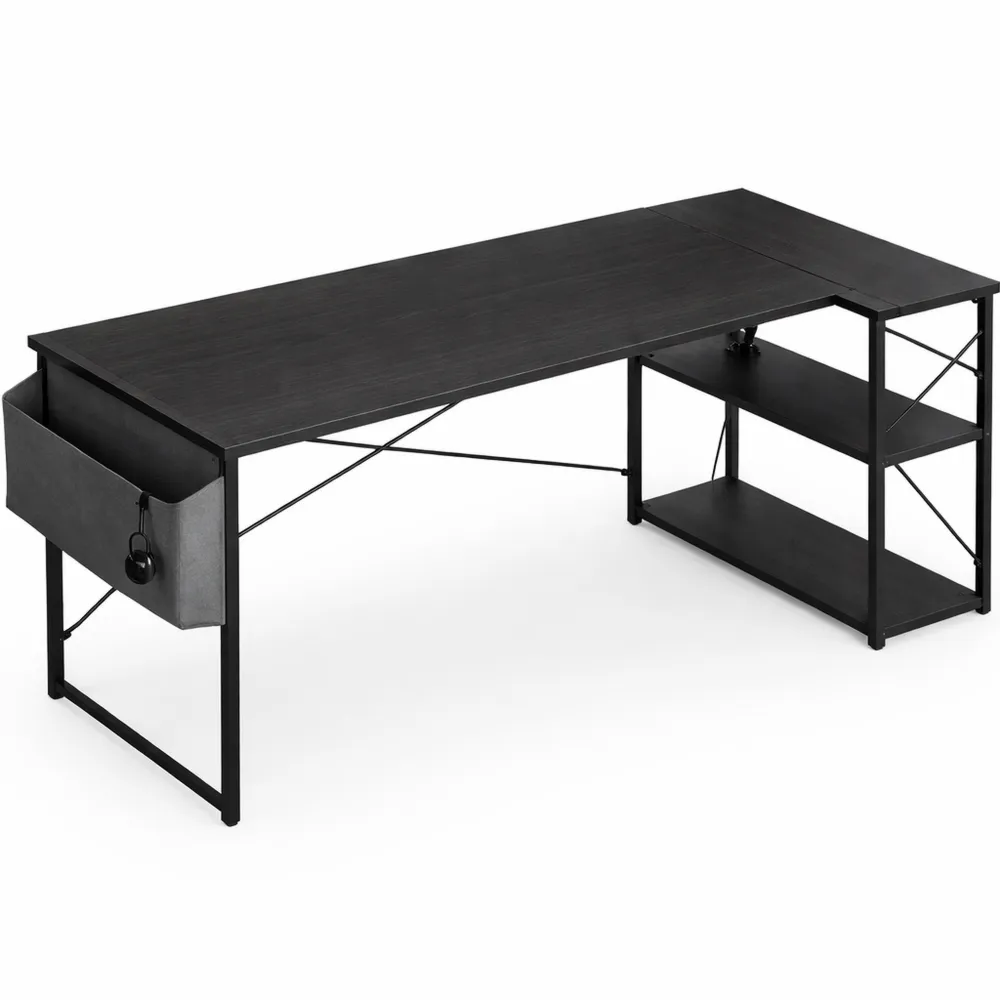 Scrivania Angolare a Forma L con Ripiani per Computer e Gioco