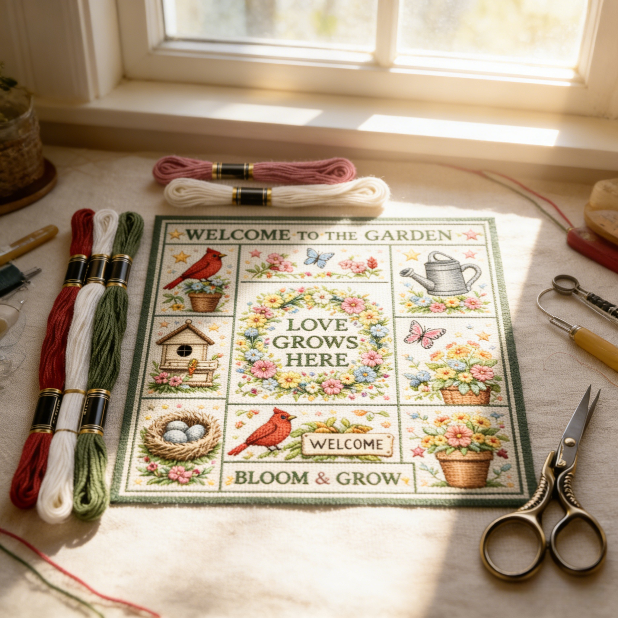 🌸 Garden Love Cross Stitch Kit – “Love Grows Here”💖