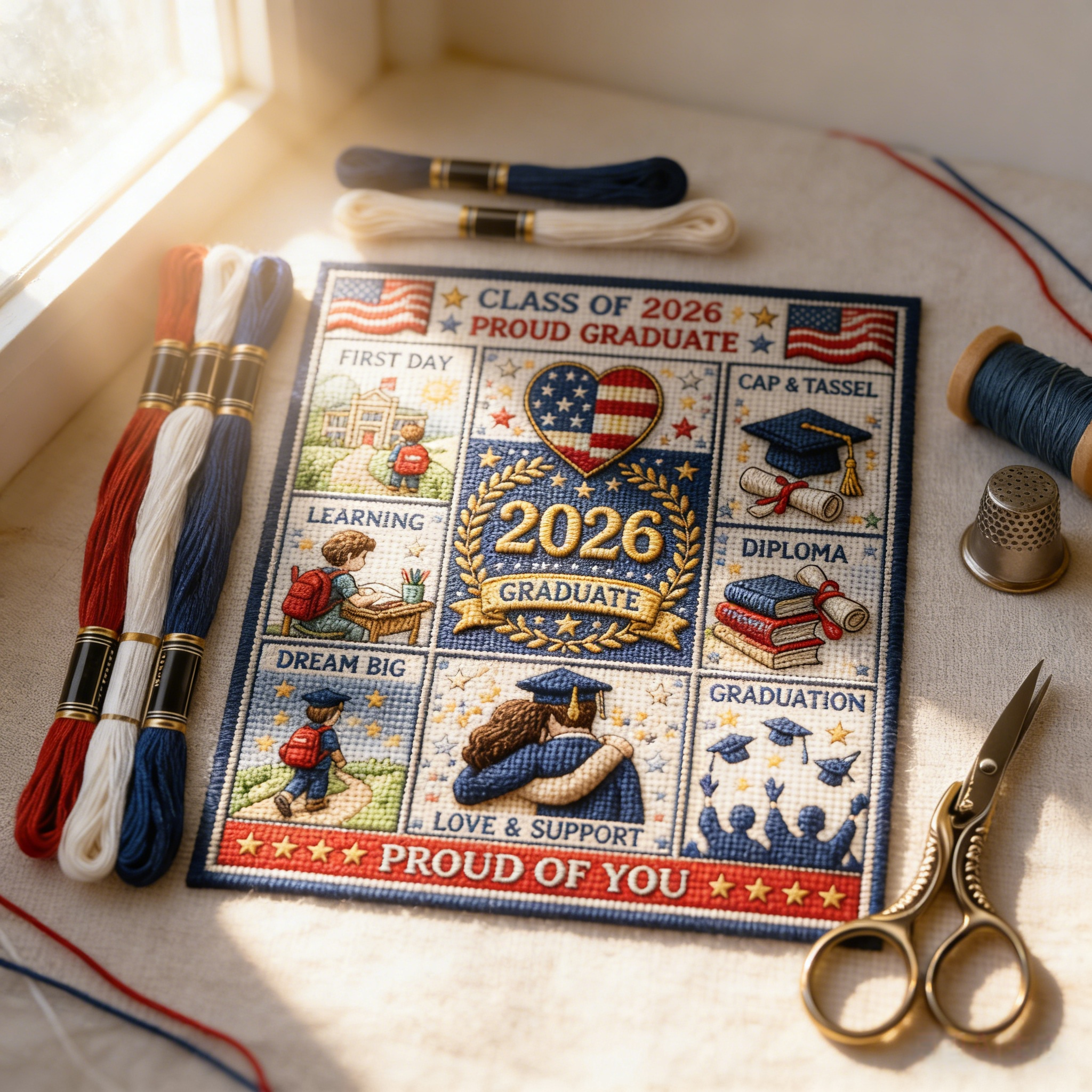 💖Class of 2026 Graduation Cross Stitch Kit – A Gift Made With Pride & Love