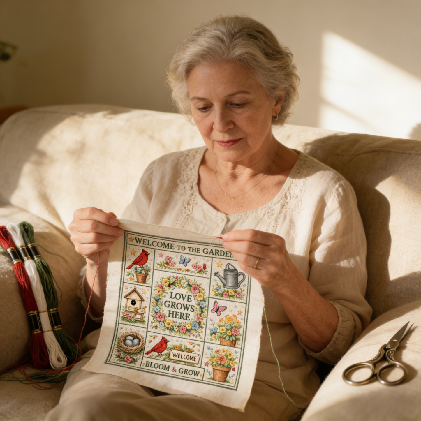 🌸 Garden Love Cross Stitch Kit – “Love Grows Here”💖