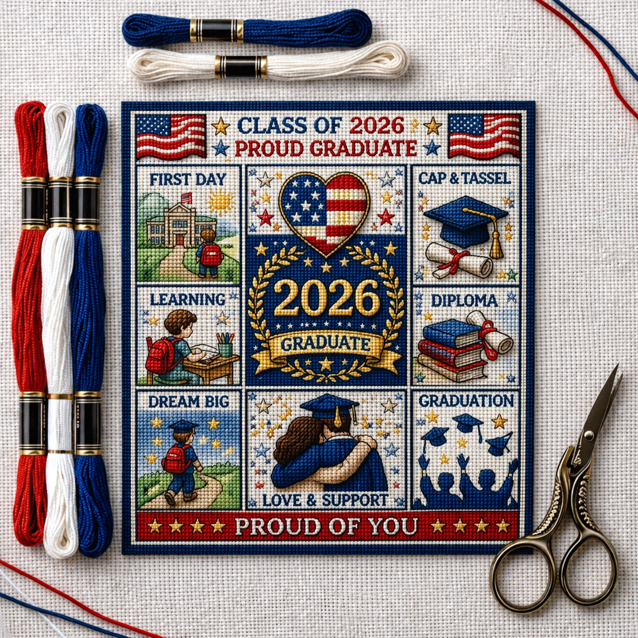 💖Class of 2026 Graduation Cross Stitch Kit – A Gift Made With Pride & Love