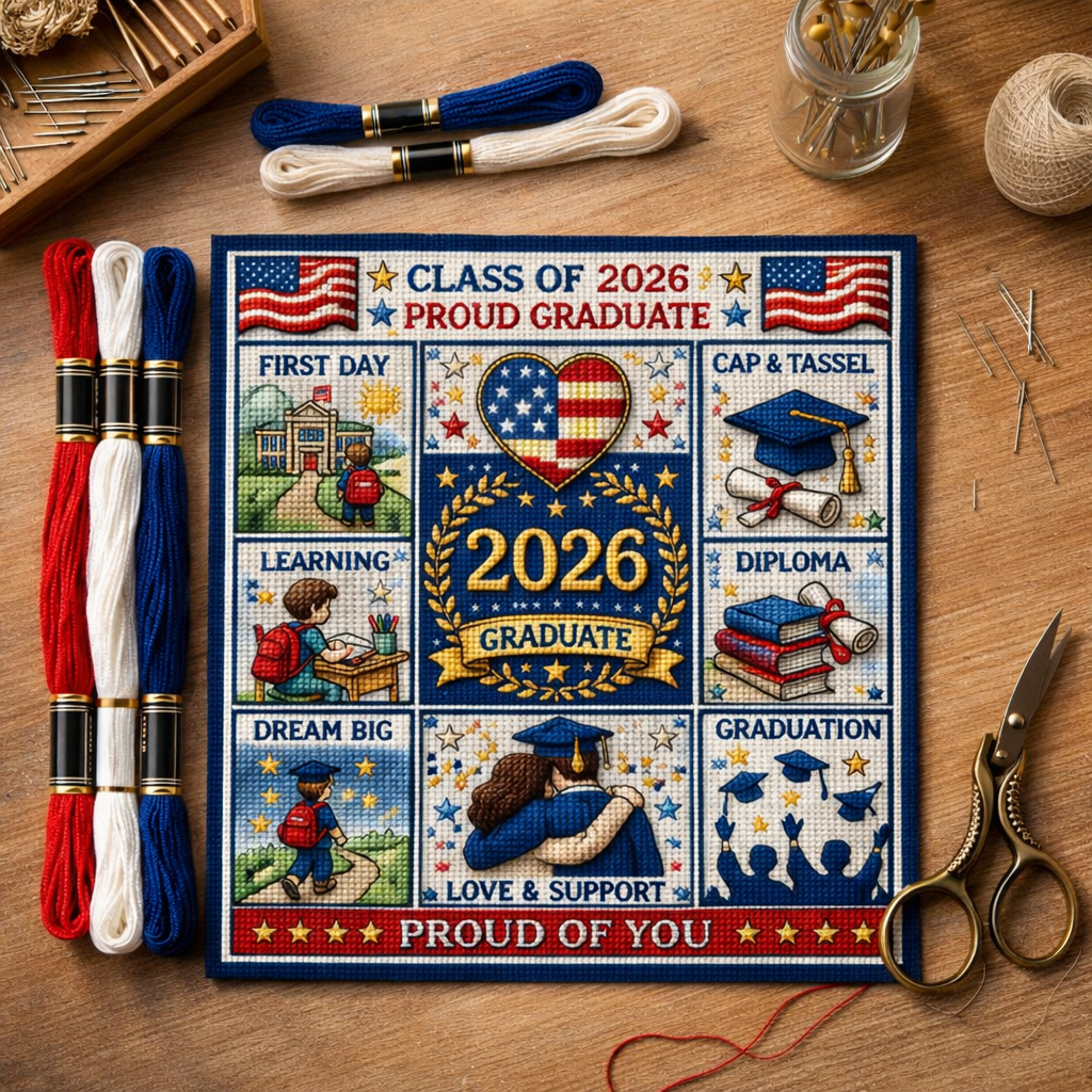 💖Class of 2026 Graduation Cross Stitch Kit – A Gift Made With Pride & Love