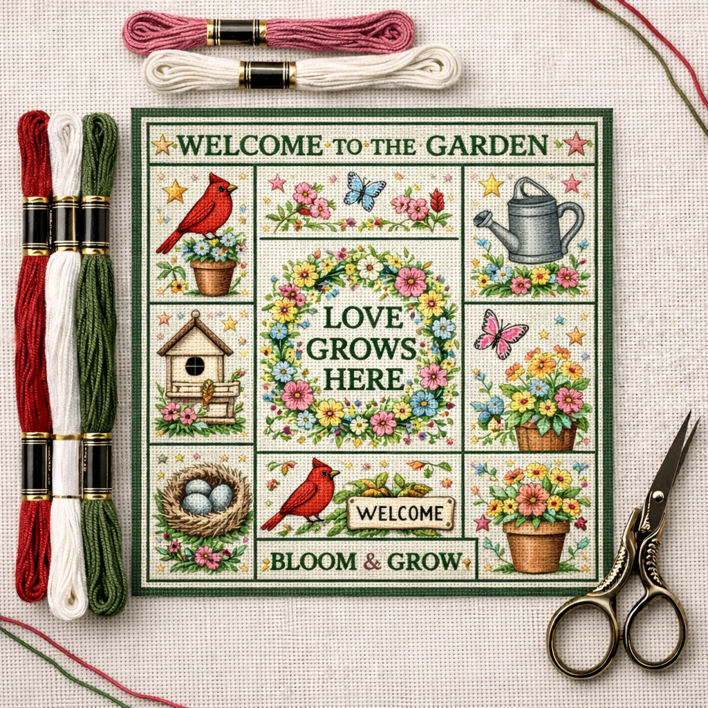 🌸 Garden Love Cross Stitch Kit – “Love Grows Here”💖