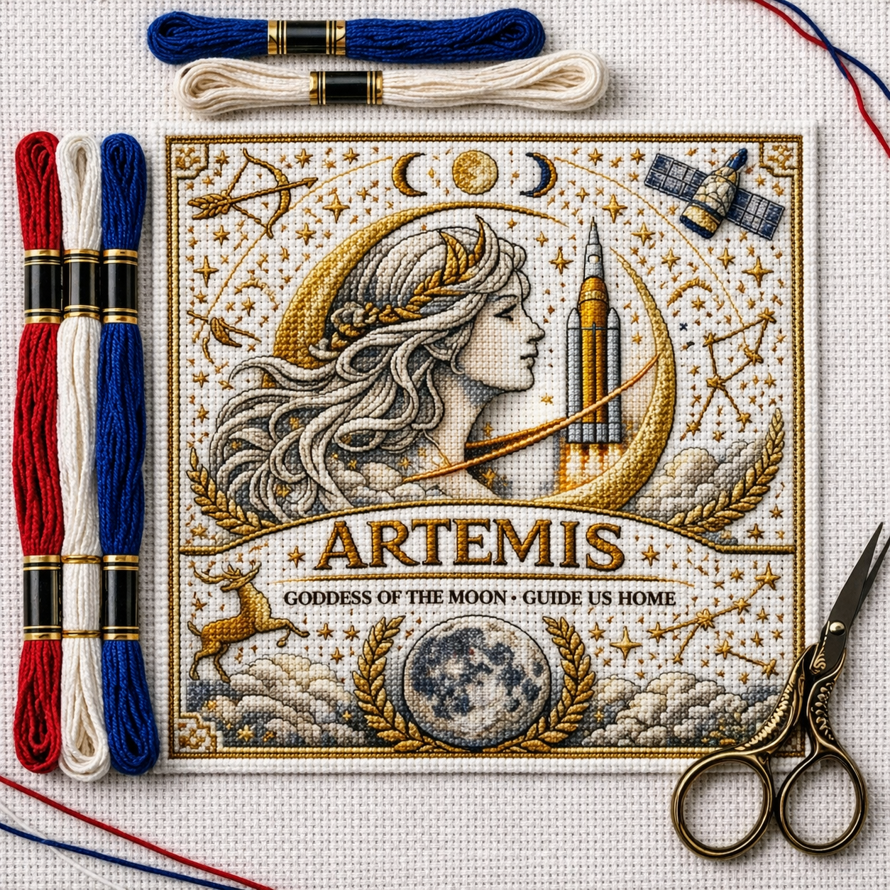 ⚡️250th Anniversary 49% OFF -🌙 Artemis Moon & Stars Cross Stitch Kit ✨