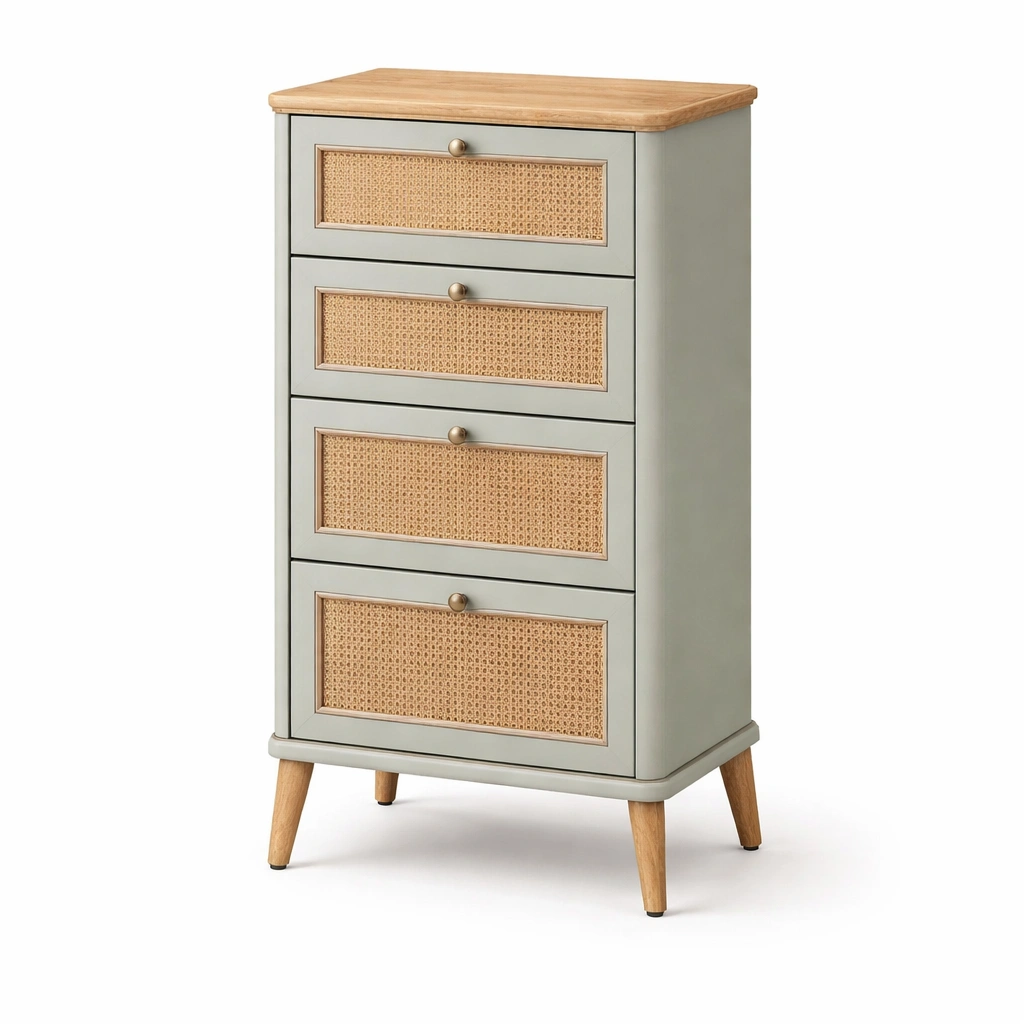 Kommode Gruen mit Rattan Schubladen-wrivora