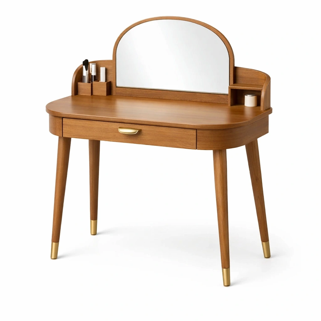 Schminktisch Braun Holz mit Spiegel Modern-wrivora