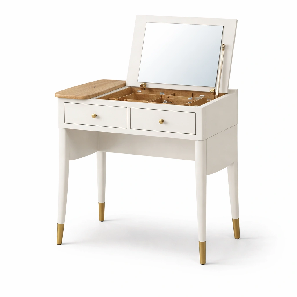 Schminktisch Weiss Holz mit Spiegel und Stauraum-wrivora