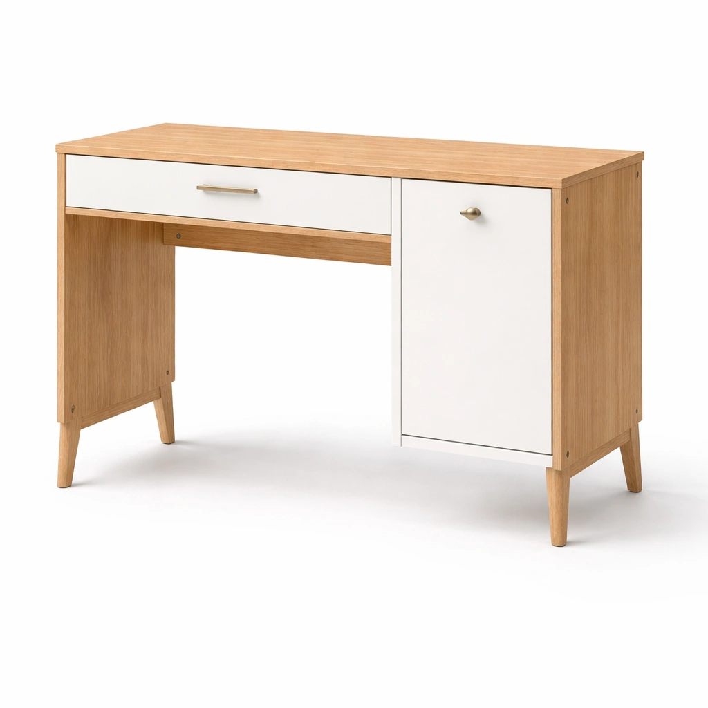 Schreibtisch Holz Weiss mit Schrank und Schublade-wrivora