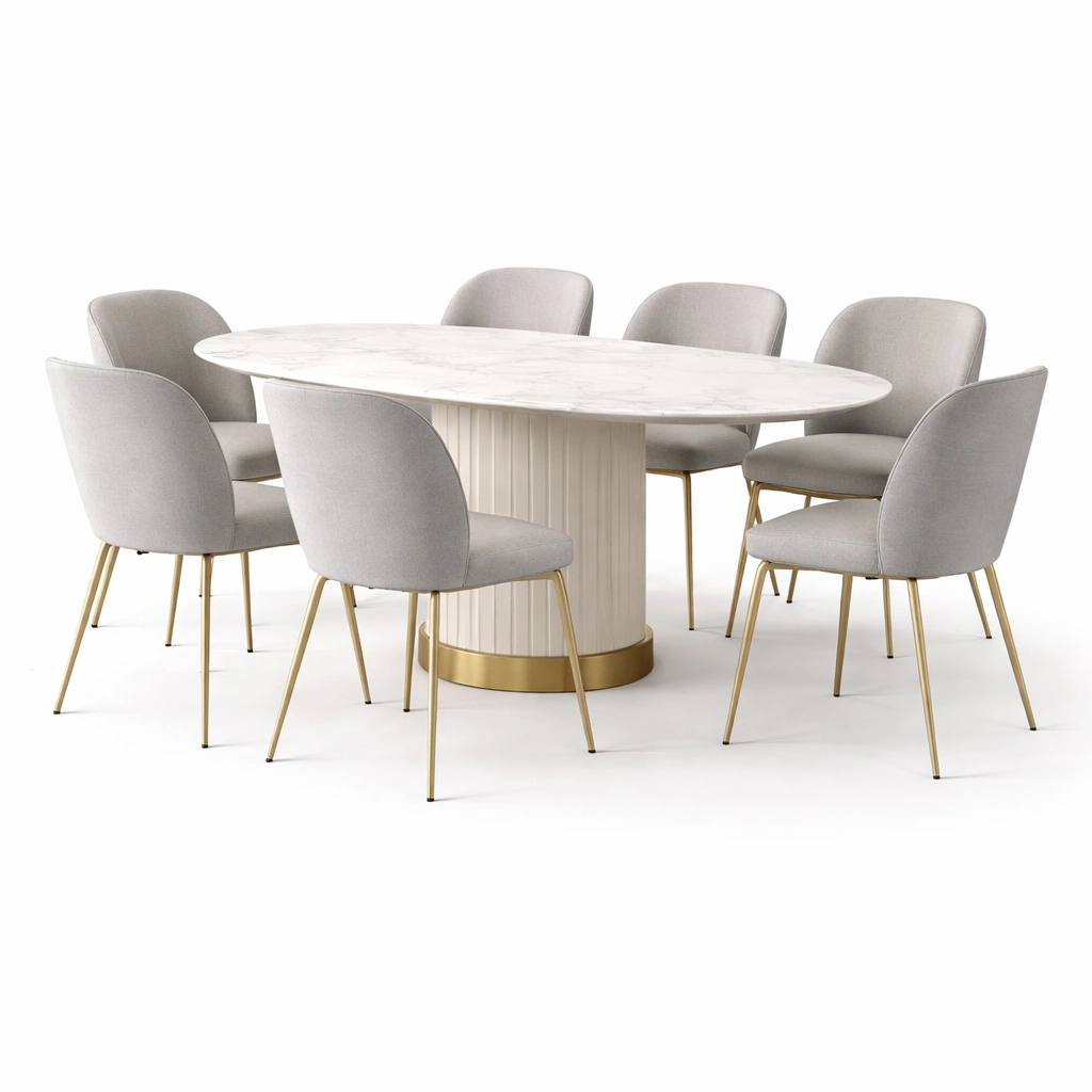 Eleganter Esstisch mit 6 Stuehlen Weiss Marmor Optik-wrivora