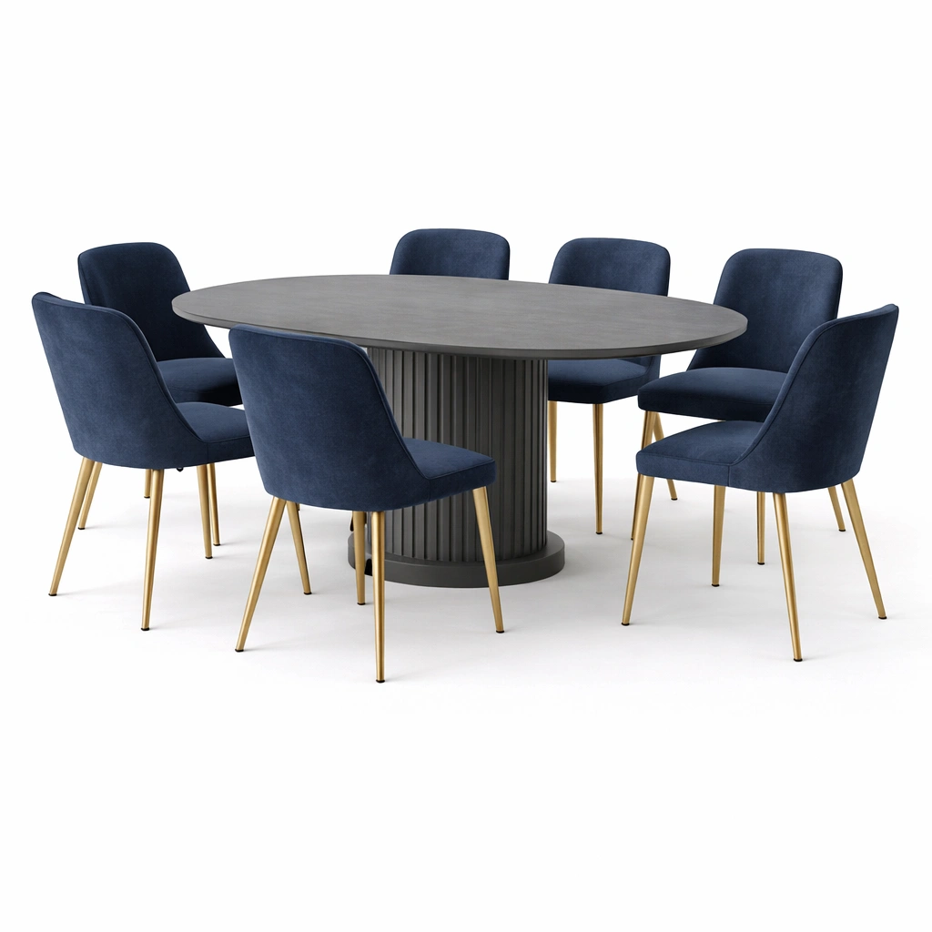 Moderner Esstisch mit 6 Stuehlen Grau Blau Design-wrivora