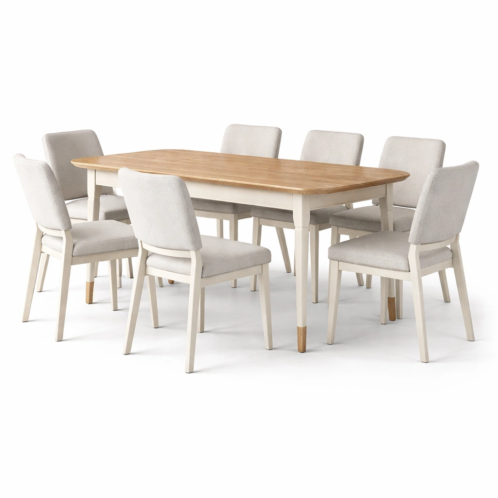 Landhaus Esstisch mit 6 Stuehlen Beige Holz-wrivora
