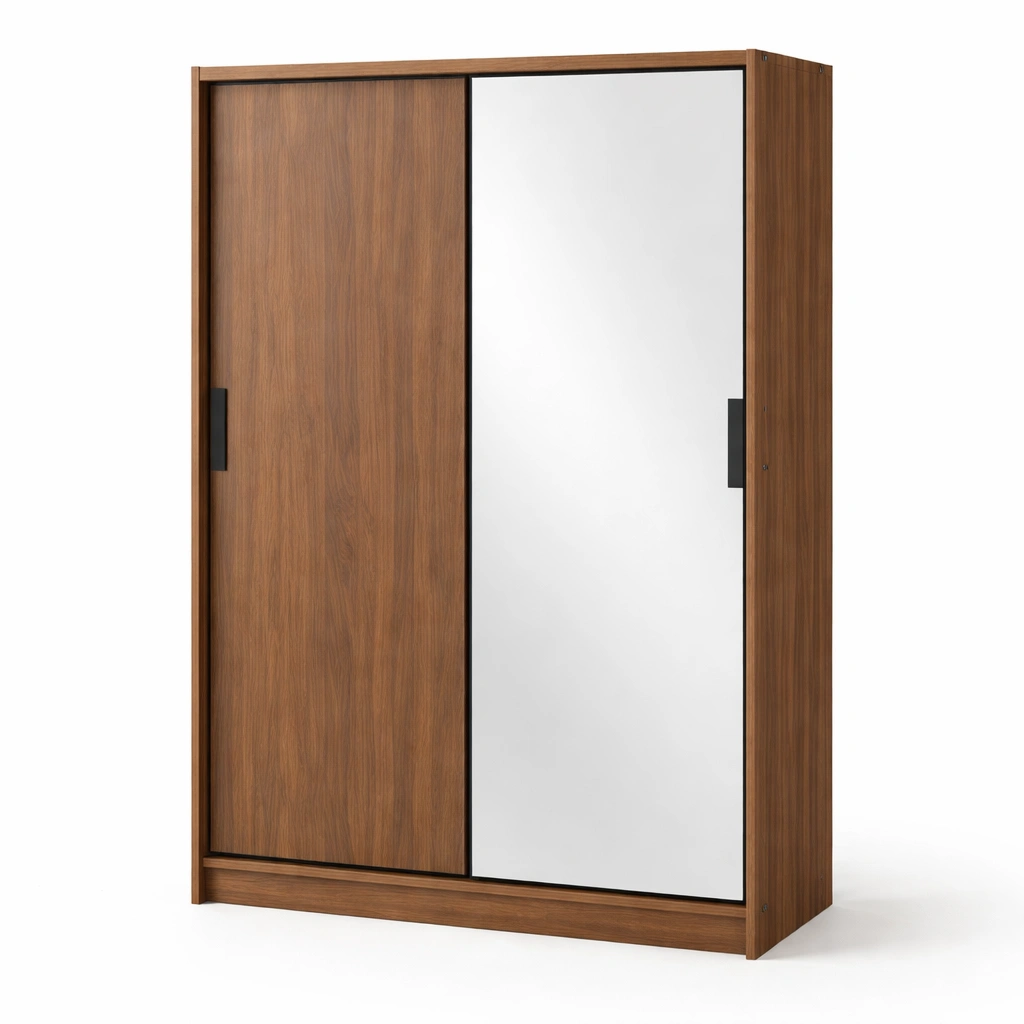Kleiderschrank mit Schiebetuer Braun Holz Spiegel-wrivora