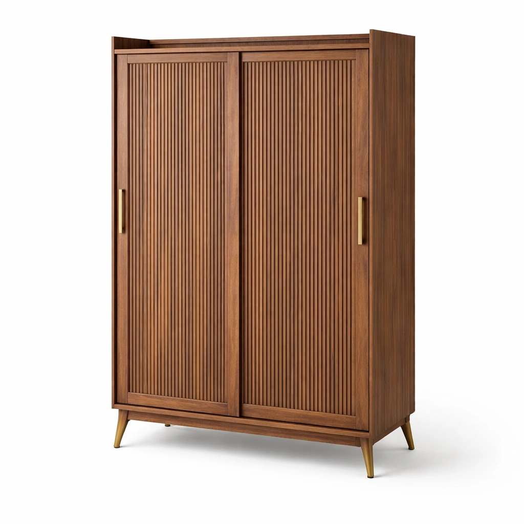 Kleiderschrank Braun Holz mit Lamellen Tueren-wrivora