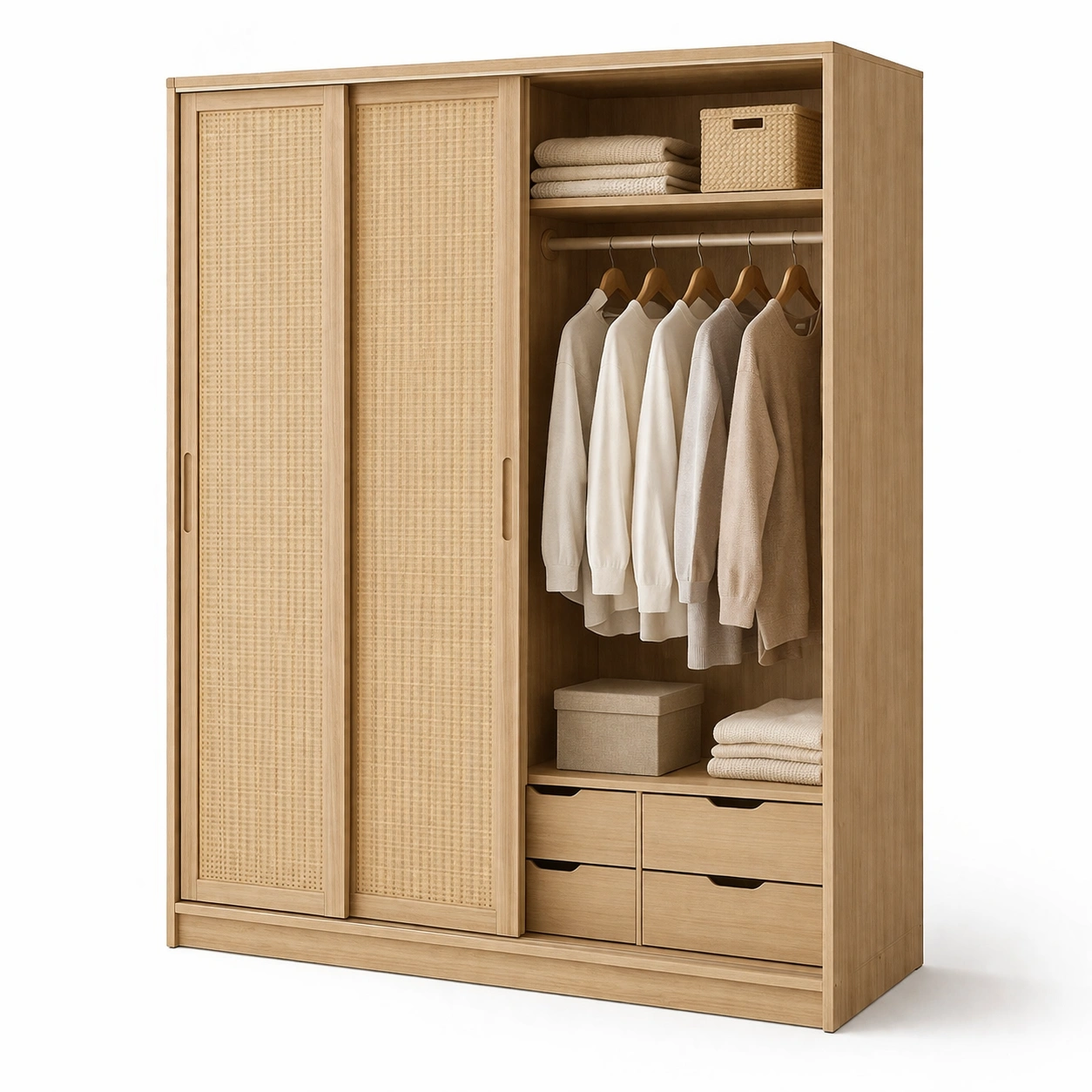 Grosser Kleiderschrank Natur Holz mit Schiebetueren-wrivora