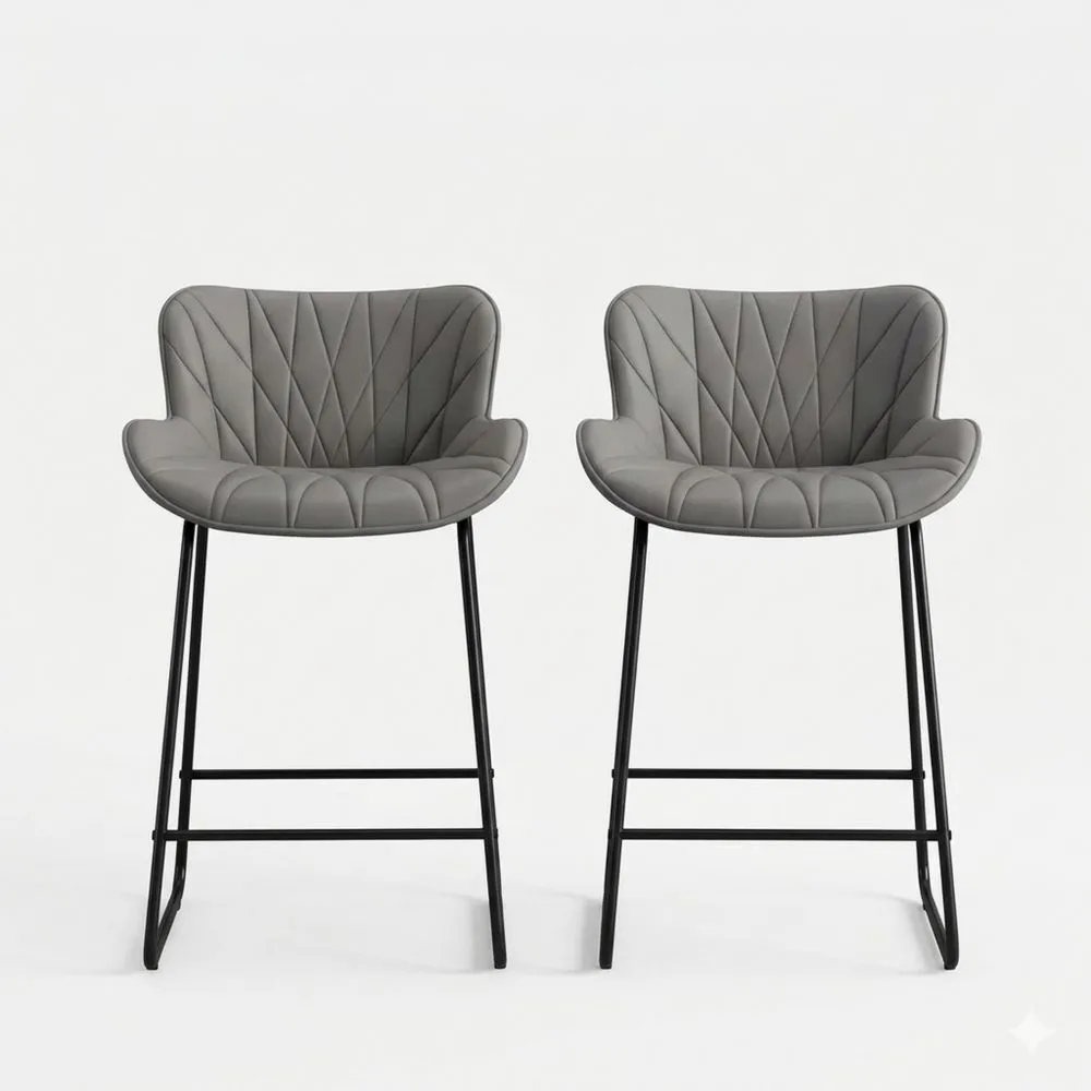 Moderne Barhocker mit Rückenlehne und Fußstütze, 2er Set, für Küche und Hausbar, Grau