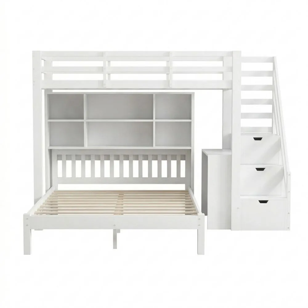 Platzsparendes Hochbett für Kinder mit Schrank und Regal, inkl. Tisch und Treppe