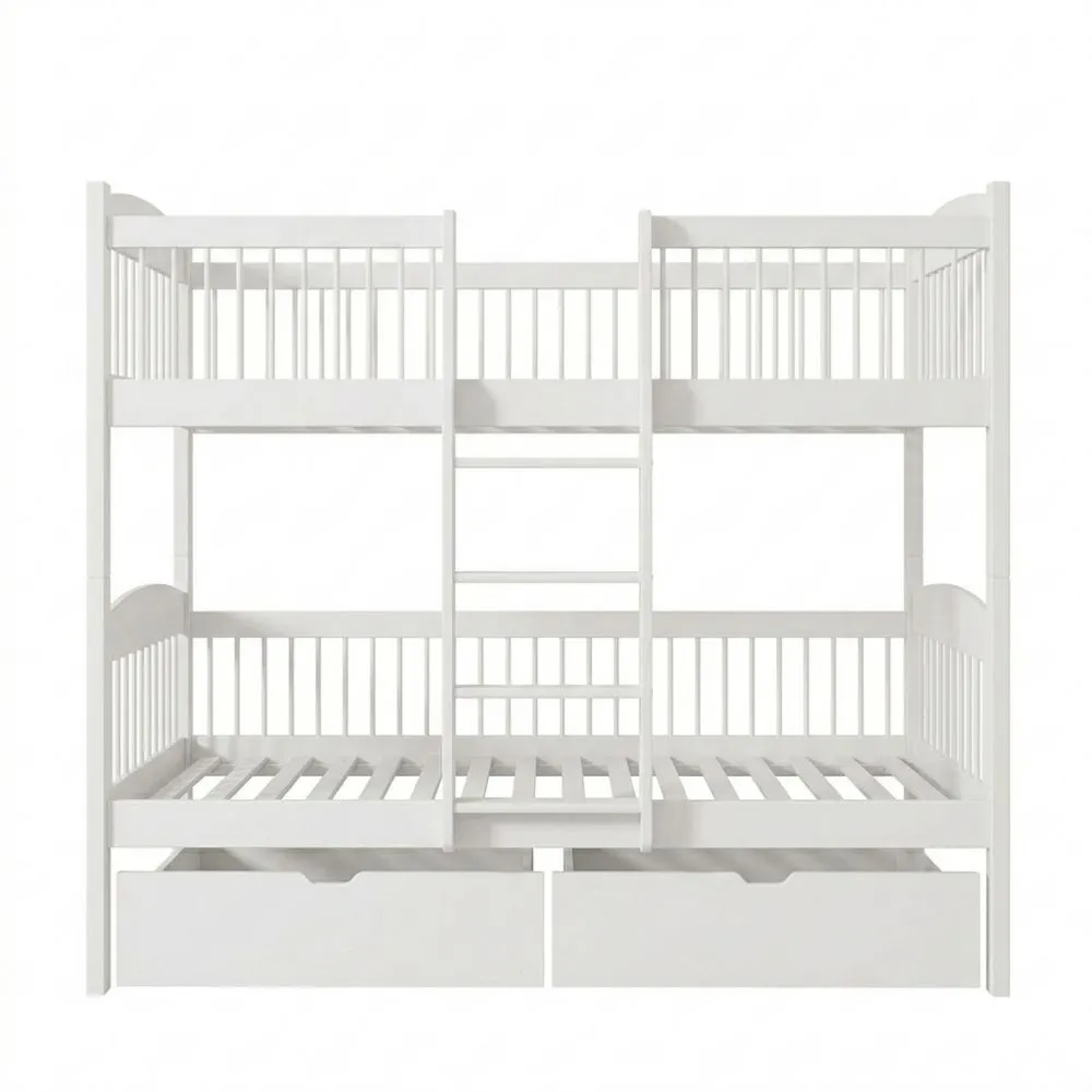 Hochbett für Kinder aus massivem Kiefernholz mit 2 Schubladen, sicher und funktional, in verschiedenen Größen